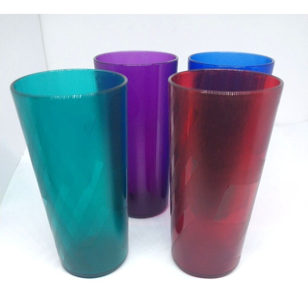 Tupperware USA Made 14 oz Jewel Tone Multi Color Tumblers Set of 4 - Picture 10 of 13